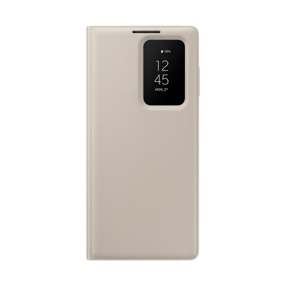 Taupe Galaxy Z Fold 6 Smart View case with speaker slot and status display window