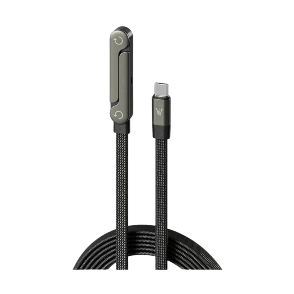 USB-C cable with 'W' logo and folded metal stand connector detail