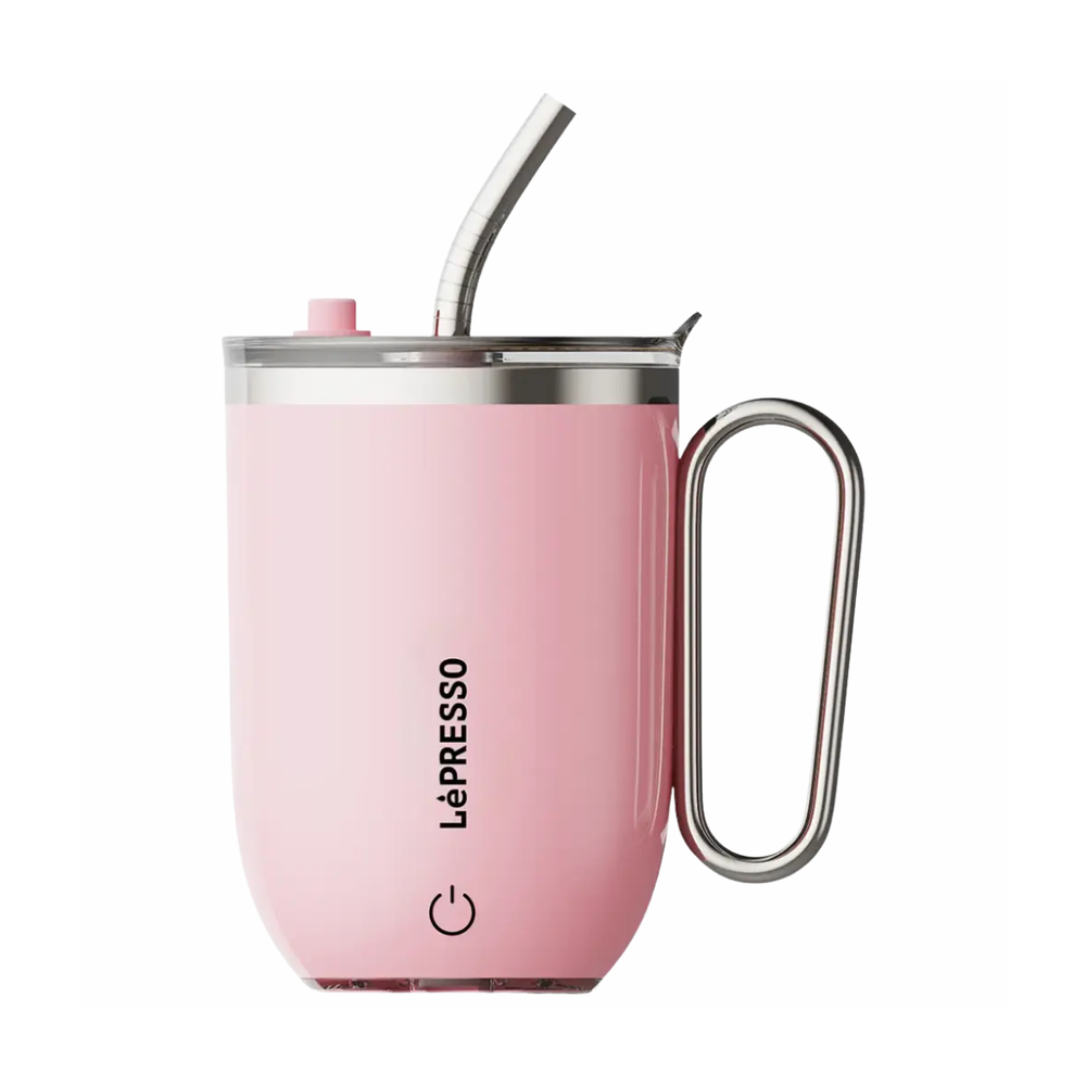Lepresso pink magnetic stirring mug with temperature display