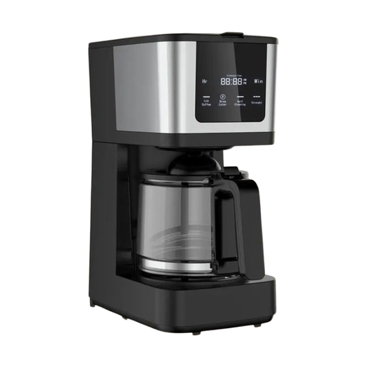 Black and silver Le Presso coffee machine side view with digital controls