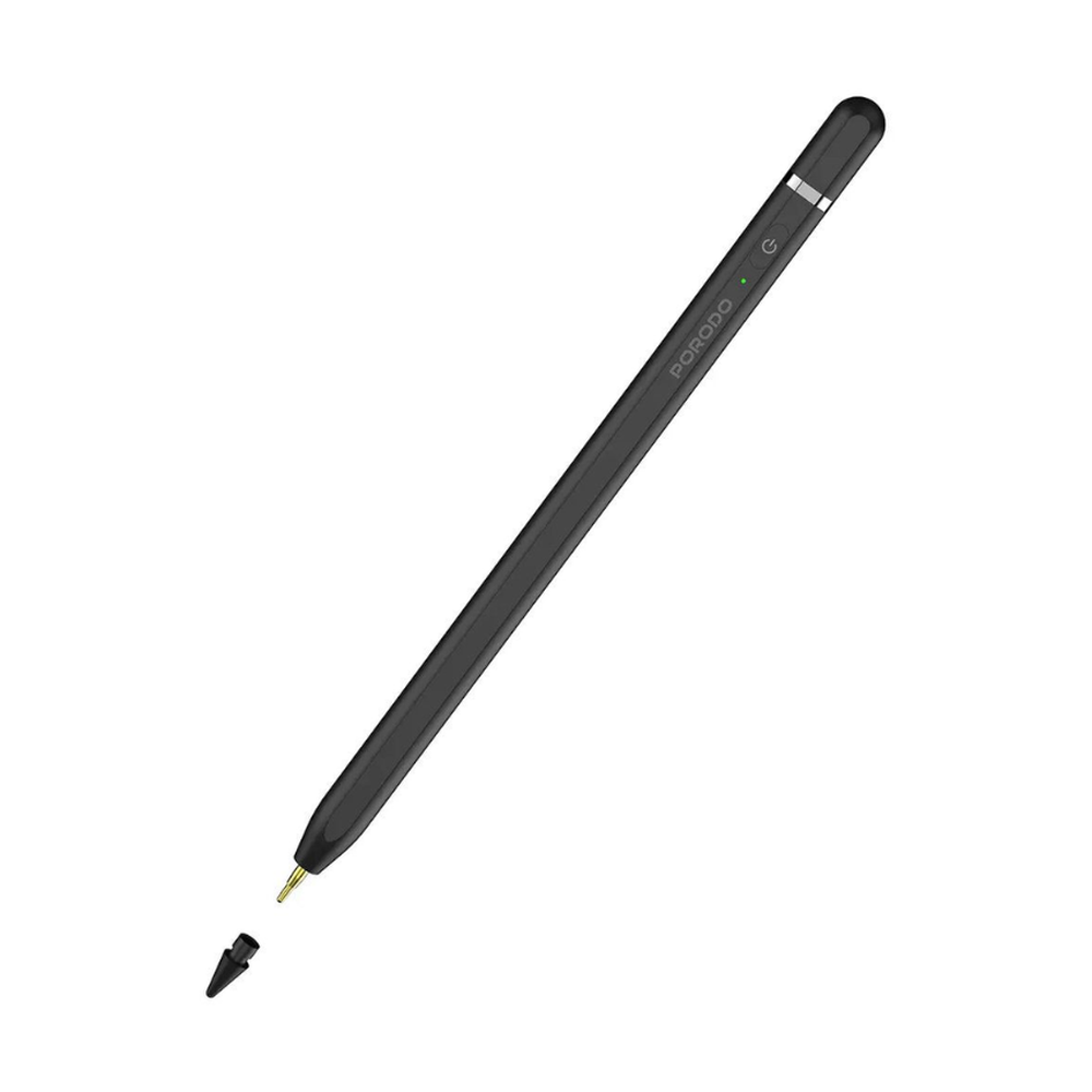 Black textured Porodo smart pen for iPad with tilt support and LED indicator