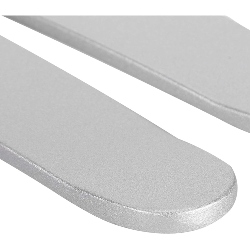 Close-up of matte silver rounded feet on adjustable stand