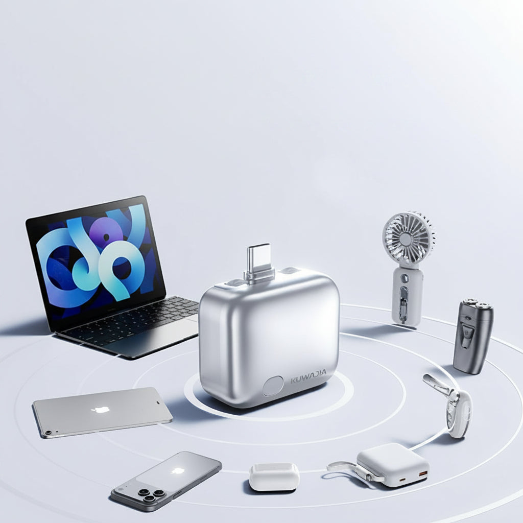 Silver KUWAJIA 140W smart charging adapter with auto-disconnect for laptops and phones
