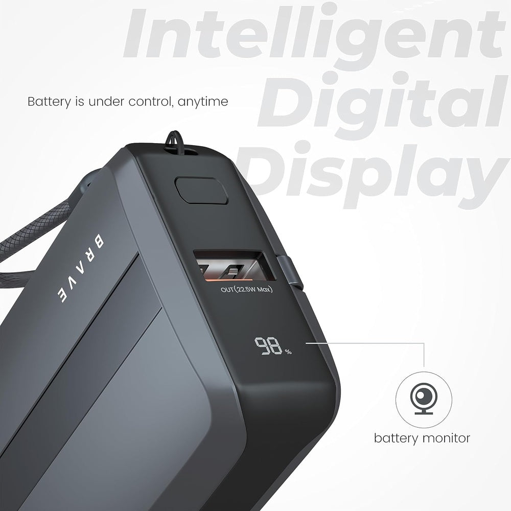 Brave 22.5W Power Bank digital display showing battery level