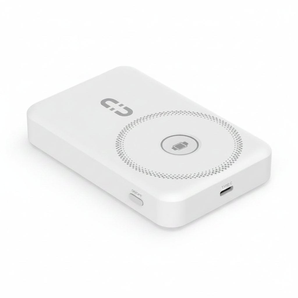 White Porodo 22.5W MagSafe power bank with built-in cables and wireless charging