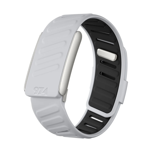 Light gray and black silicone replacement band for Whoop 5.0 with adjustable slots