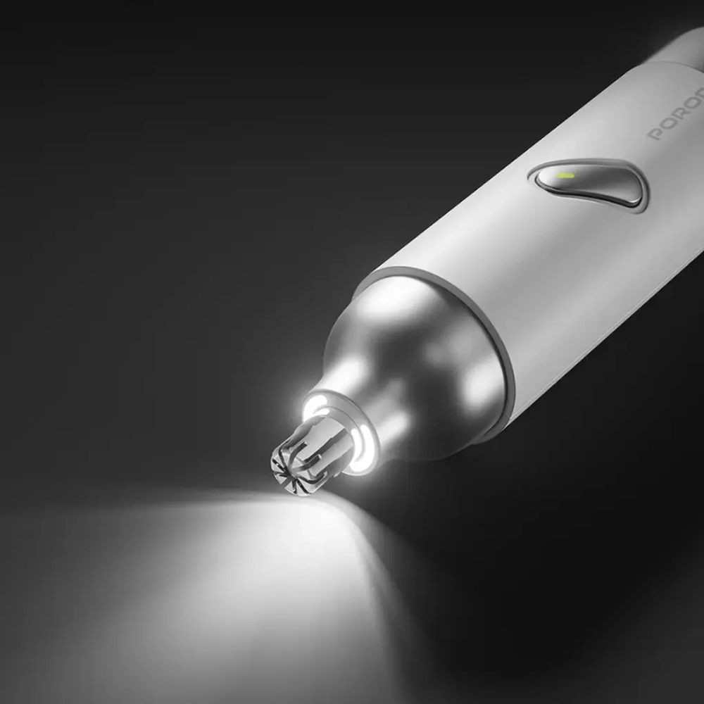 Close-up of illuminated precision light on Porodo electric shaver nose trimmer