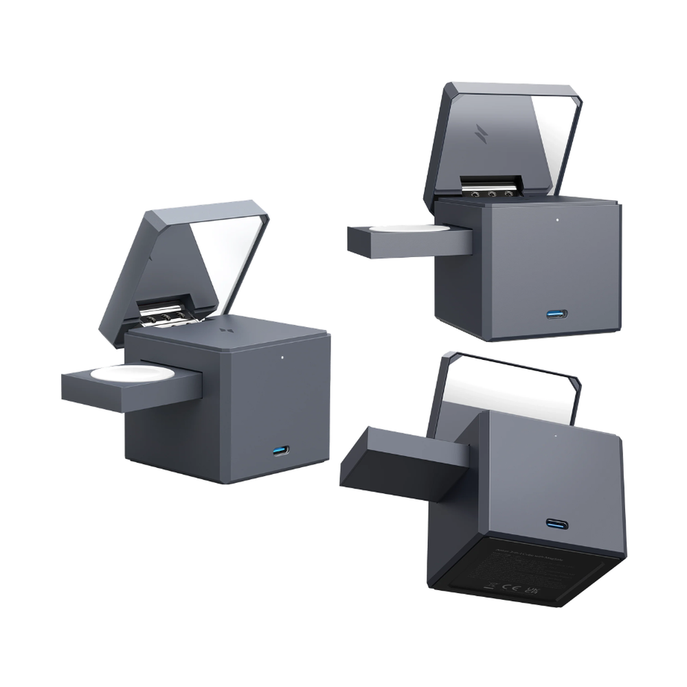 Anker 3-in-1 cube charger back view with CE UKCA certifications and LED light