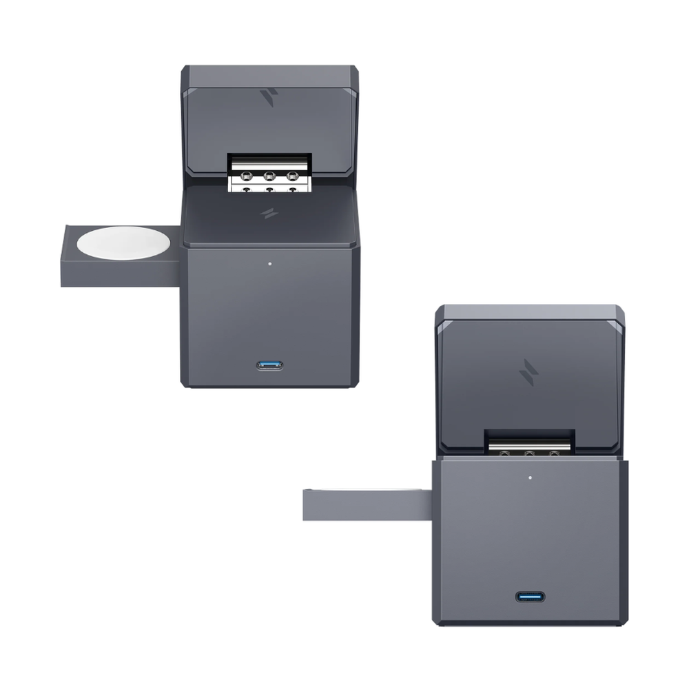 Dark gray Anker cube charger showing USB-A ports wireless pad and USB-C input