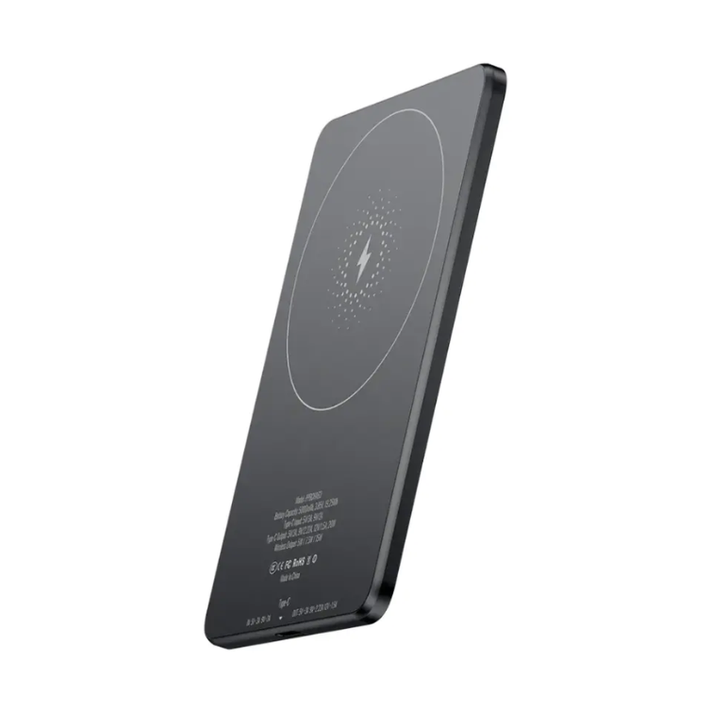 Dark gray Powerology 20W MagSafe power bank with 5000mAh capacity and slim matte finish