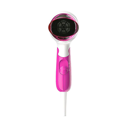 Front view of pink and white Philips 1400W hair dryer with control dial