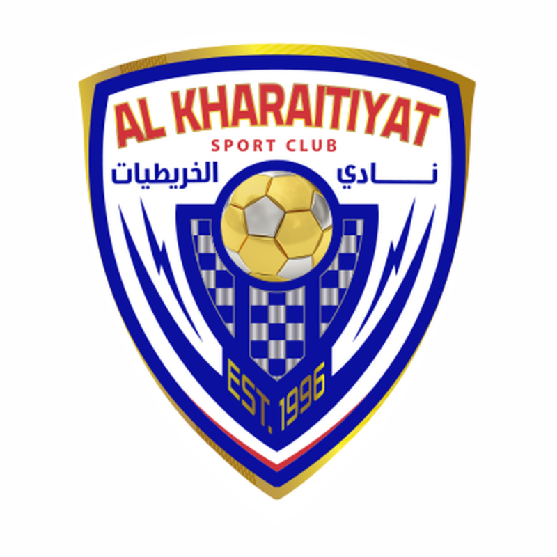 Al Kharaitiyat Sport Club shield badge with gold border, blue rim, and soccer ball design