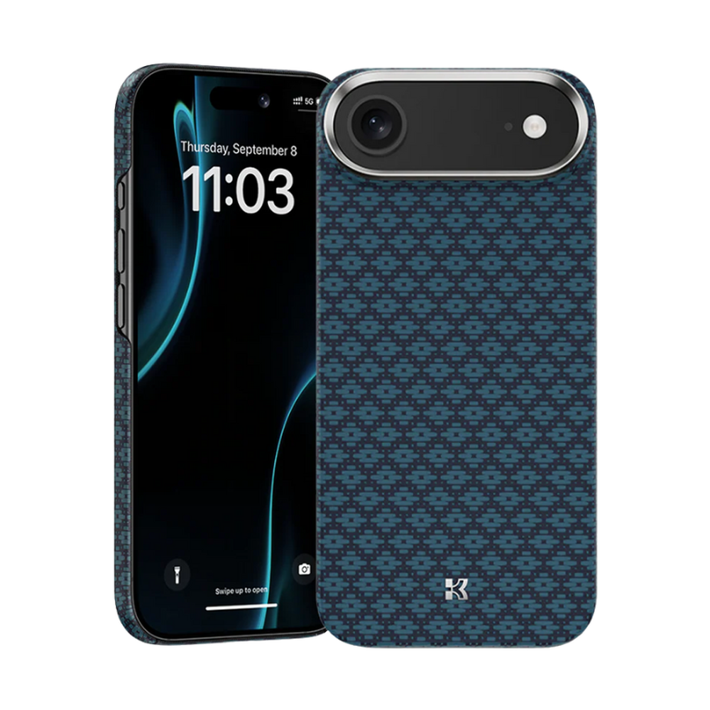 Benks iPhone 17 ArmorGrid blue geometric woven case with diamond motifs