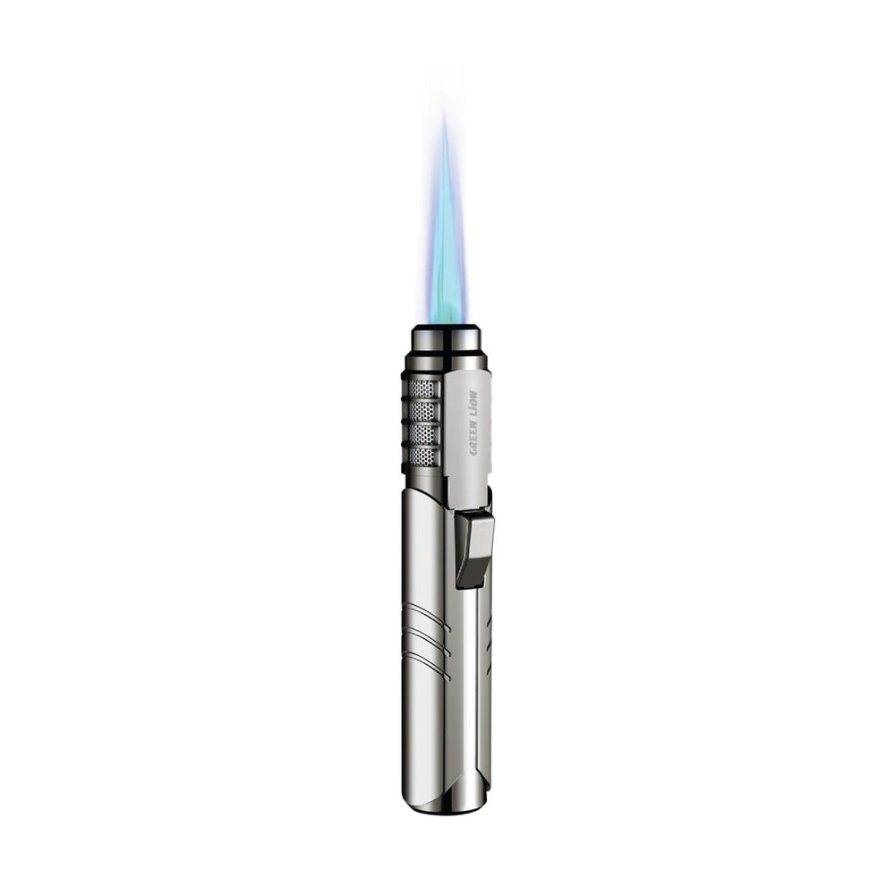 Silver Green Lion windproof turbo jet lighter with vertical branding