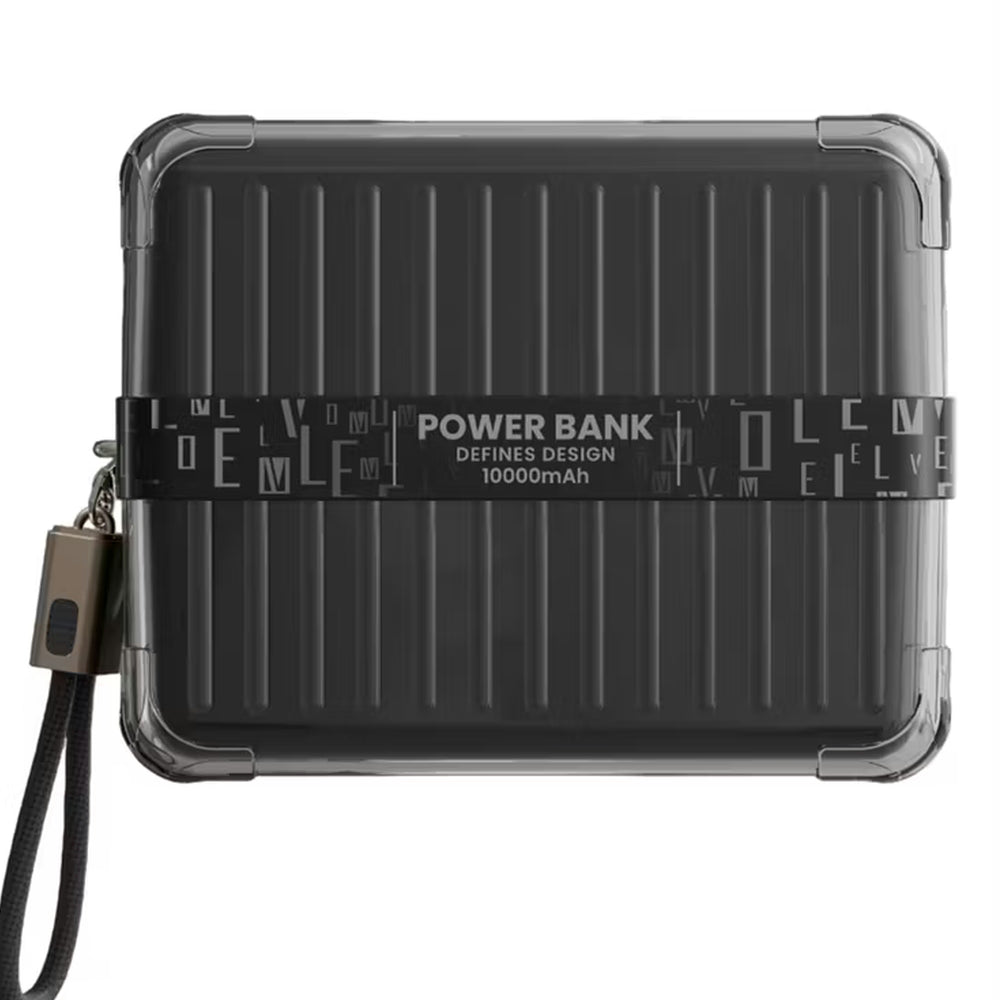 Top view of Levelo power bank showing 10000mAh capacity text and ribbed texture design