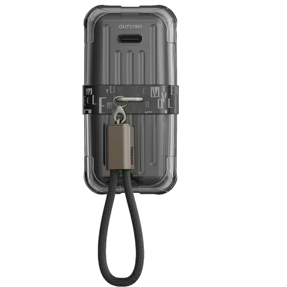 Levelo 30W Aerion Power Bank with transparent luggage-style case and braided lanyard