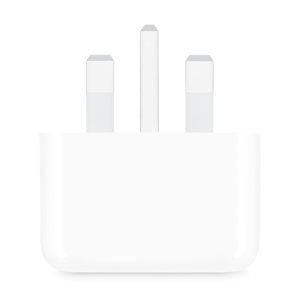 White Apple 20W cube charger back view prongs