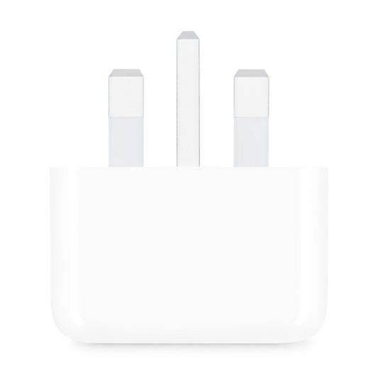 White Apple 20W cube charger back view prongs