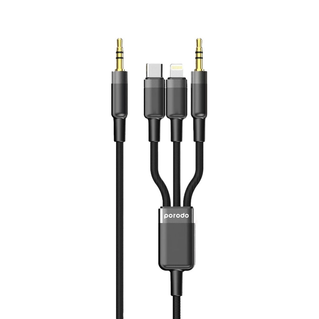 Multifunctional cable with various connectors on a white background