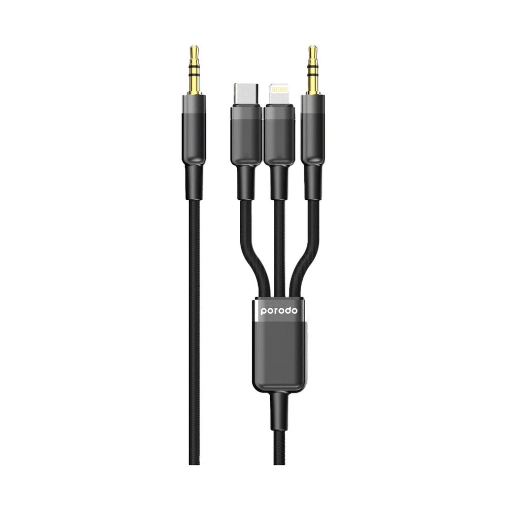 Multifunctional cable with various connectors on a white background