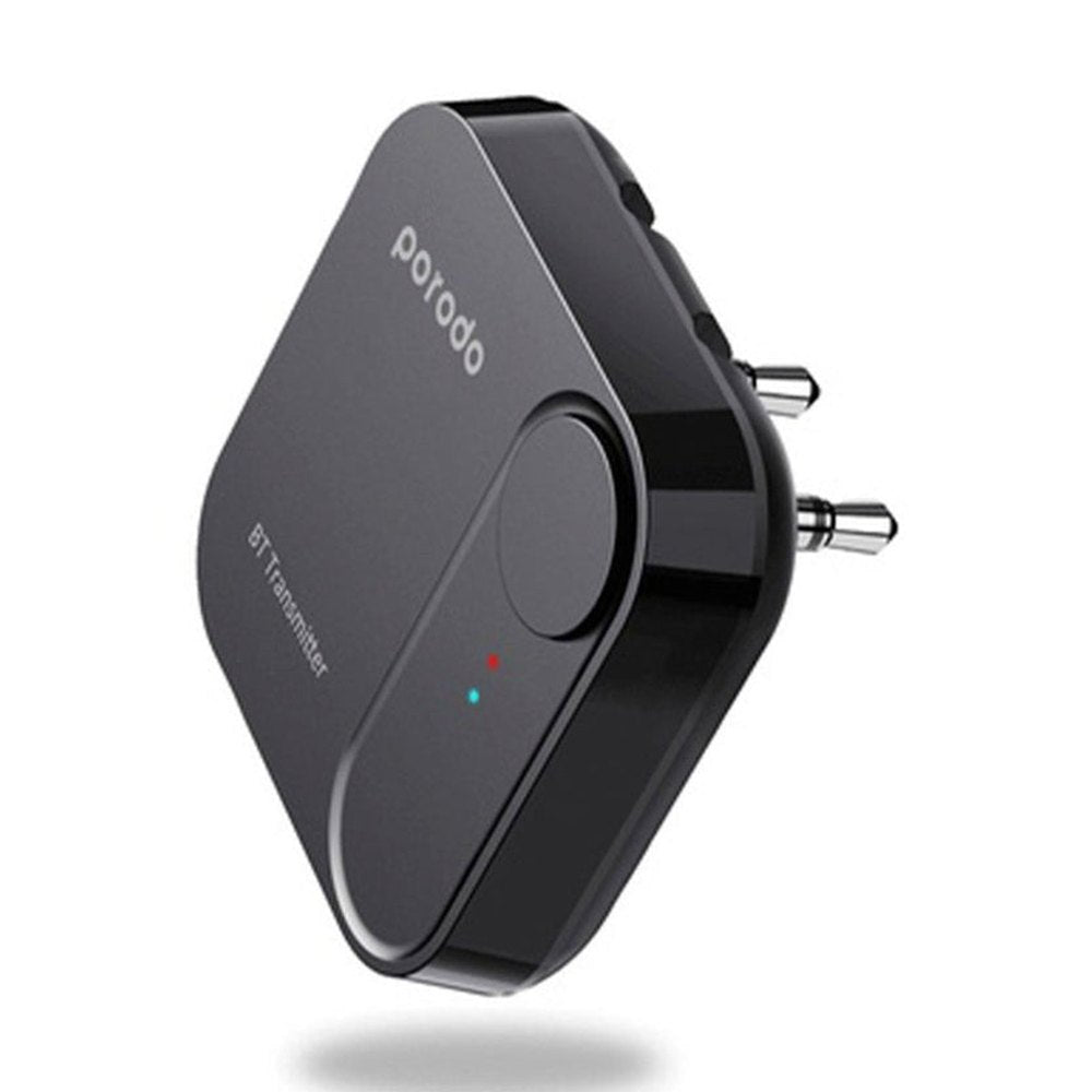Black Bluetooth transmitter with 'porodo' branding on a white background