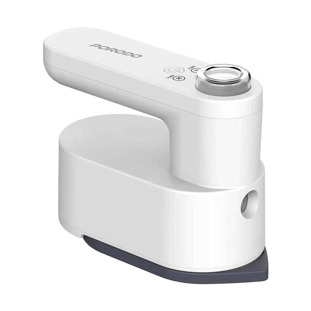 White Porodo portable steam iron with ultrasonic technology and 40-minute cordless runtime