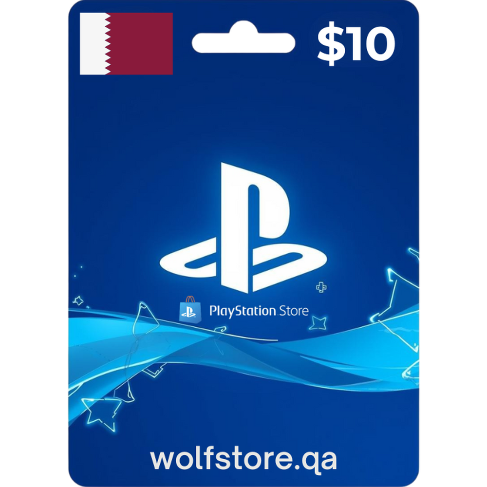 $10 Qatar PlayStation Store digital gift card with blue design and white logo