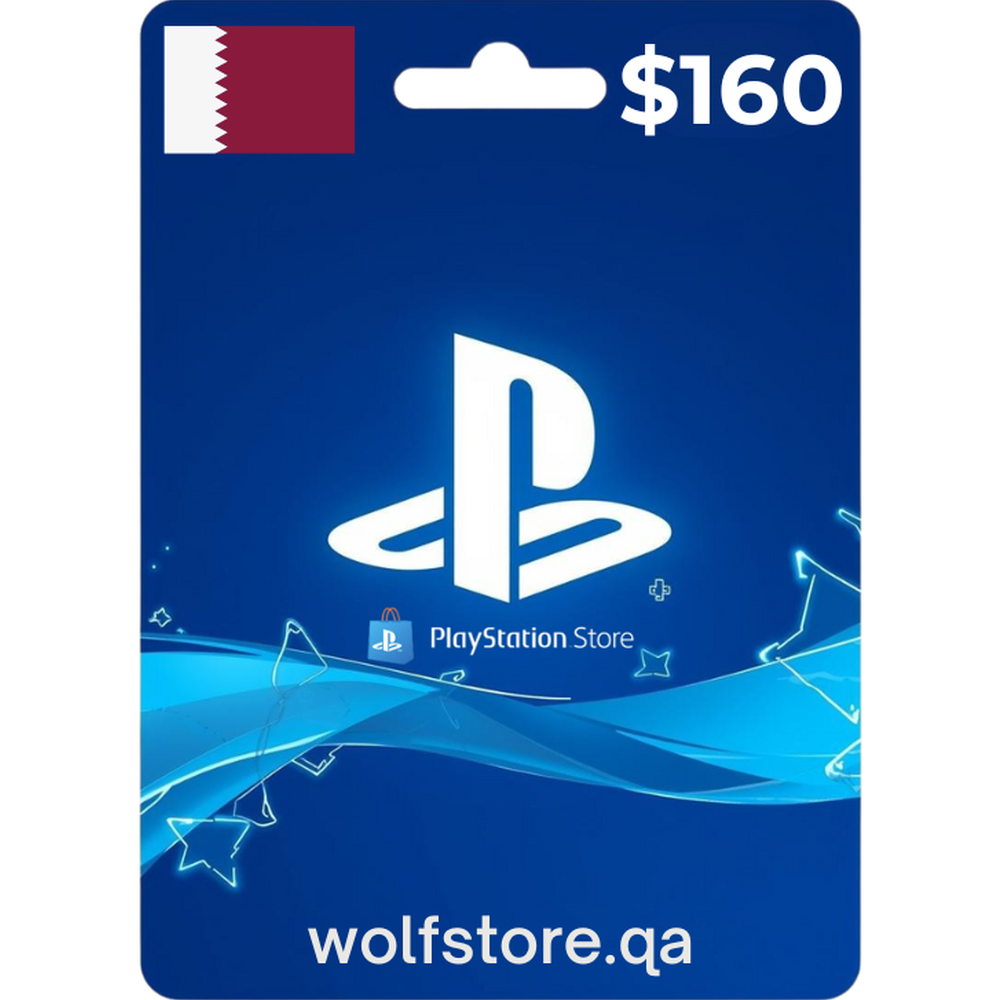 $160 Qatar PlayStation Store gift card with blue design and flag