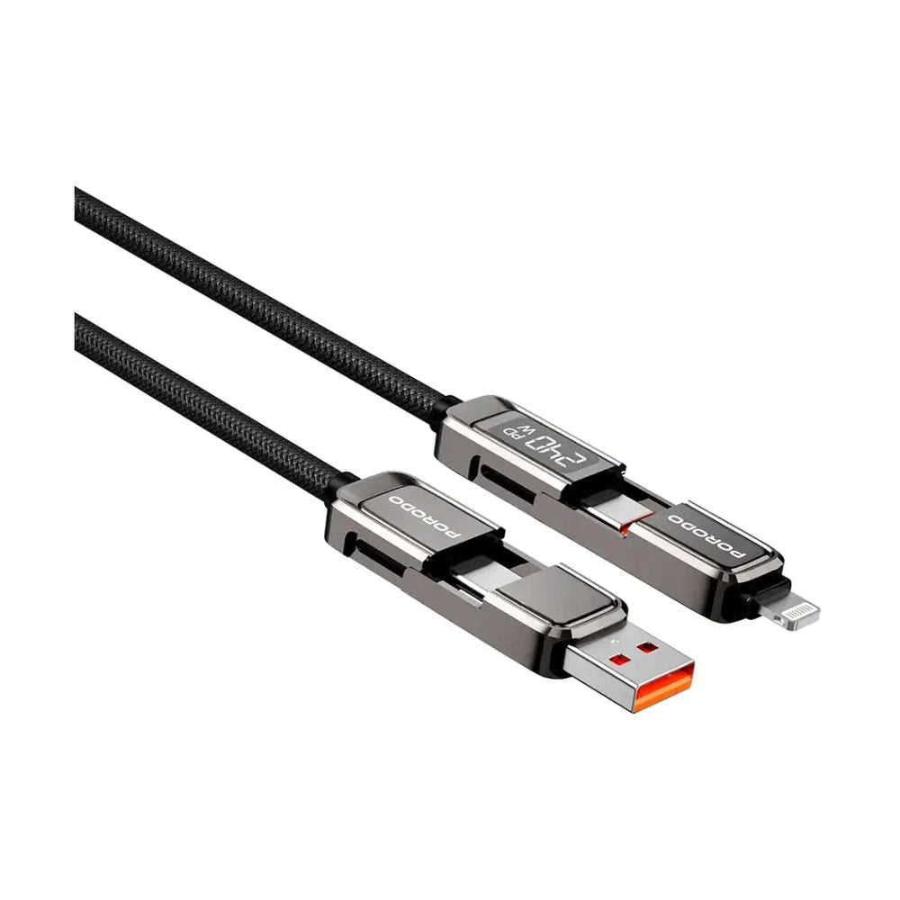Porodo 240W braided charging cable with modular USB-A, Lightning and USB-C ports