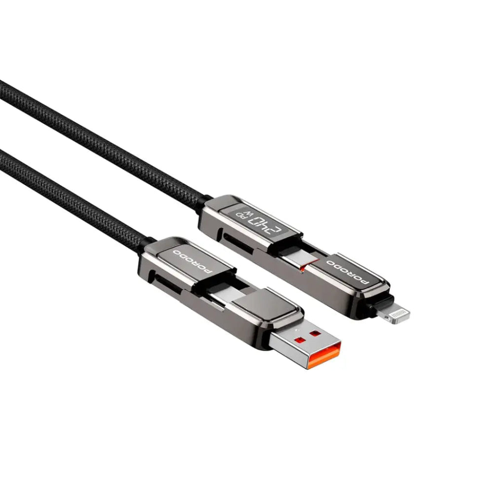 Arabic: كابل بورودو متعدد الموصلات — بناء مجدول متين مقاوم للتشابك والاستخدام اليومي | English: Porodo multi-connector cable — Durable braided build resistant to tangles and daily wear