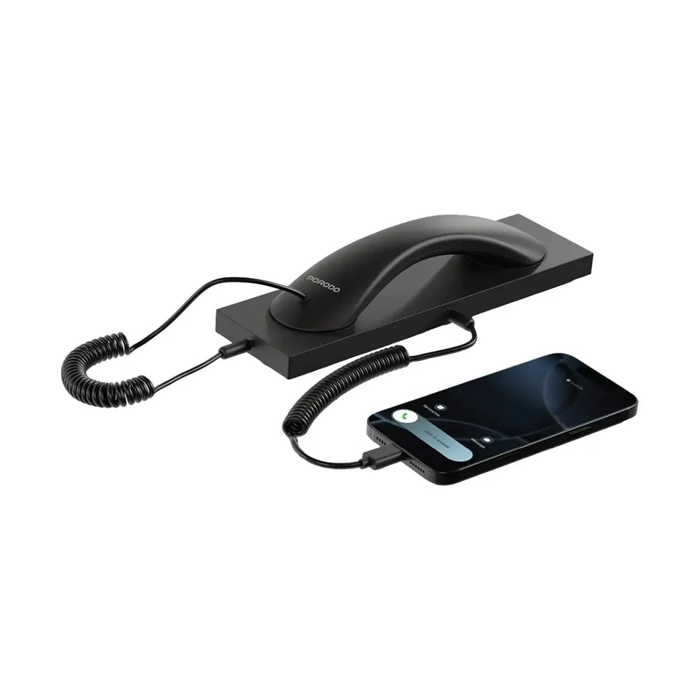 Porodo classic retro USB-C wired phone with noise-cancelling mic and coiled cord