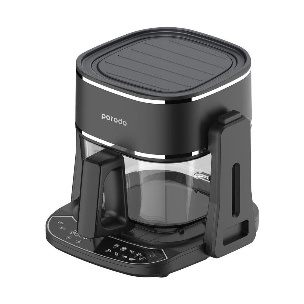 Porodo black air fryer grill combo with empty glass bowl