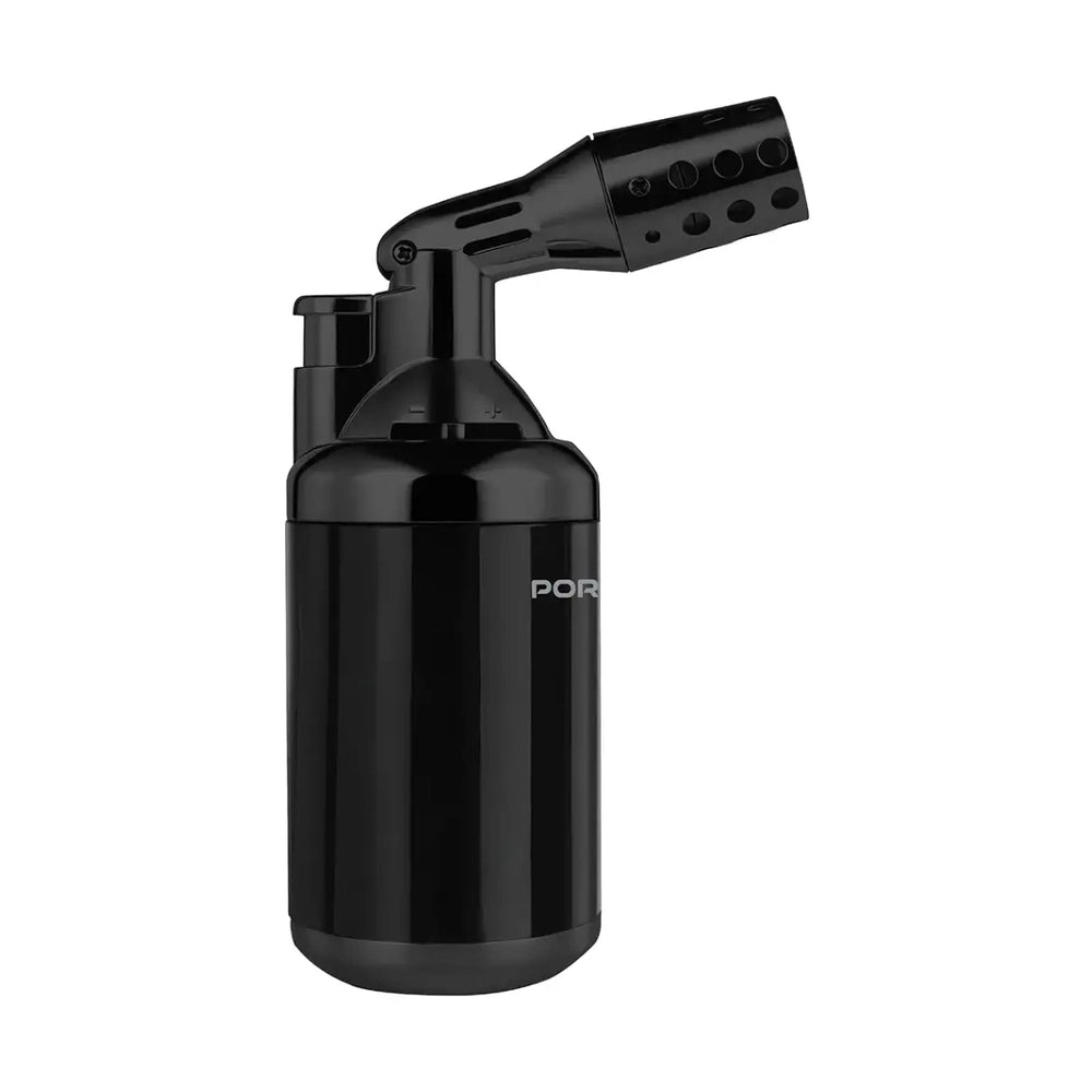 Black Porodo handheld torch with glossy finish and angled nozzle on white background