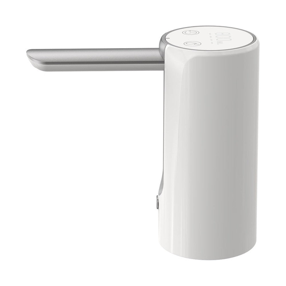 White Porodo portable water pump side view with silver spout and matte finish