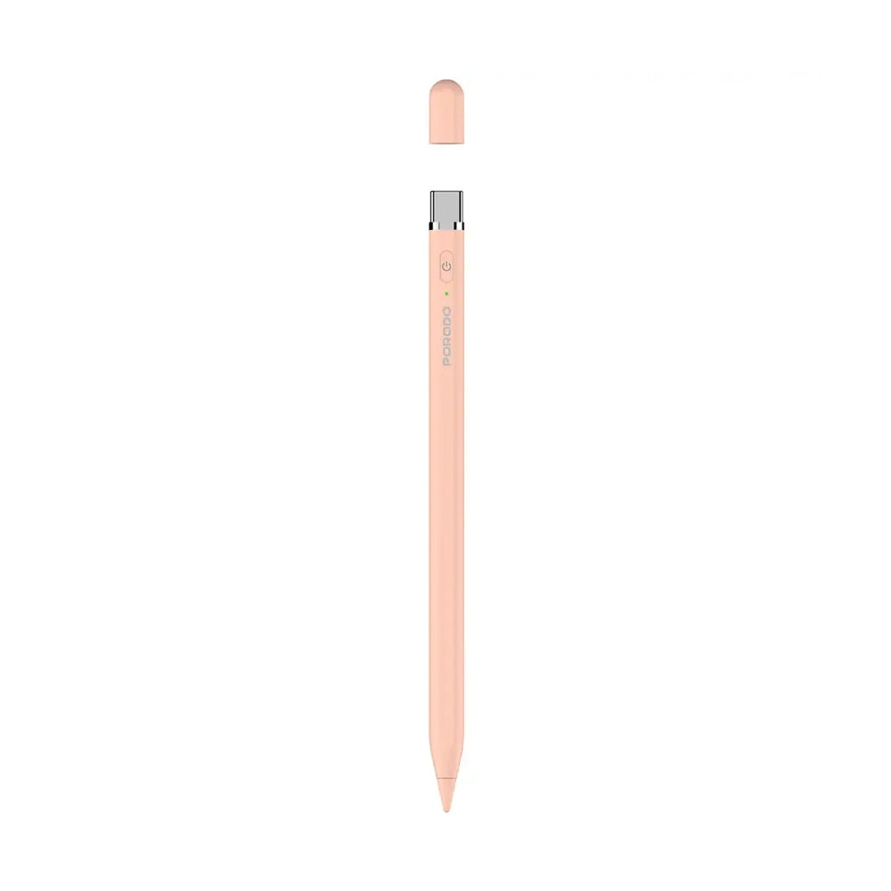Peach Porodo stylus for iPad featuring USB-C charging and palm rejection