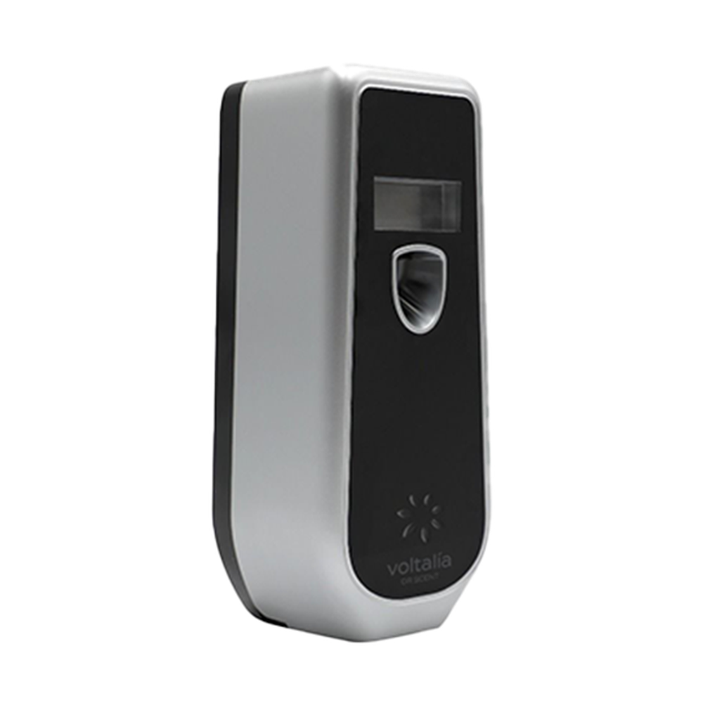 Voltalia automatic fragrance dispenser rear view with silver side panel and shield nozzle