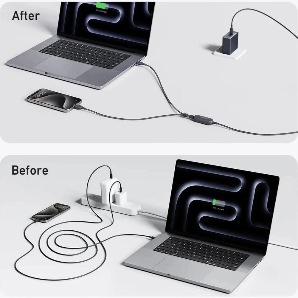 Comparison of two devices being charged with one cable, featuring Anker branding.