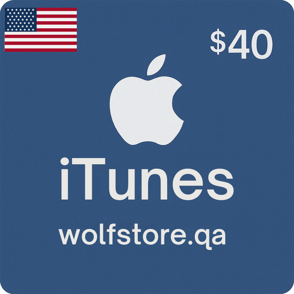 Blue $40 iTunes digital gift card with Apple logo and American flag icon