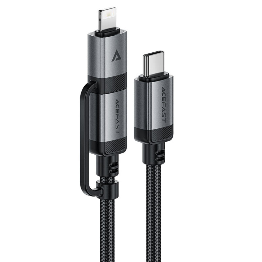 تصميم ذكي 2 في 1 يتيح لك الشحن عبر USB-C أو Lightning من نفس الكيبل — توافق مثالي بين أجهزة Apple والأندرويد | Smart 2-in-1 design lets you charge via USB-C or Lightning from the same cable — perfect compatibility between Apple and Android devices.