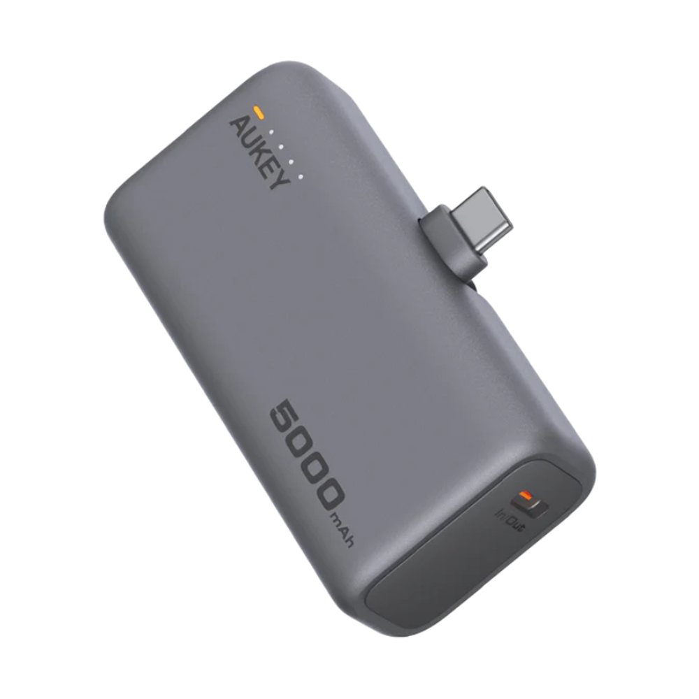 Aukey 20W Mini Power Bank 5000mAh with foldable USB-C port and LED indicators