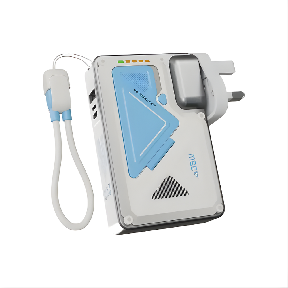 White Powerology 35W all-in-one charger with UK plug and LED battery indicators