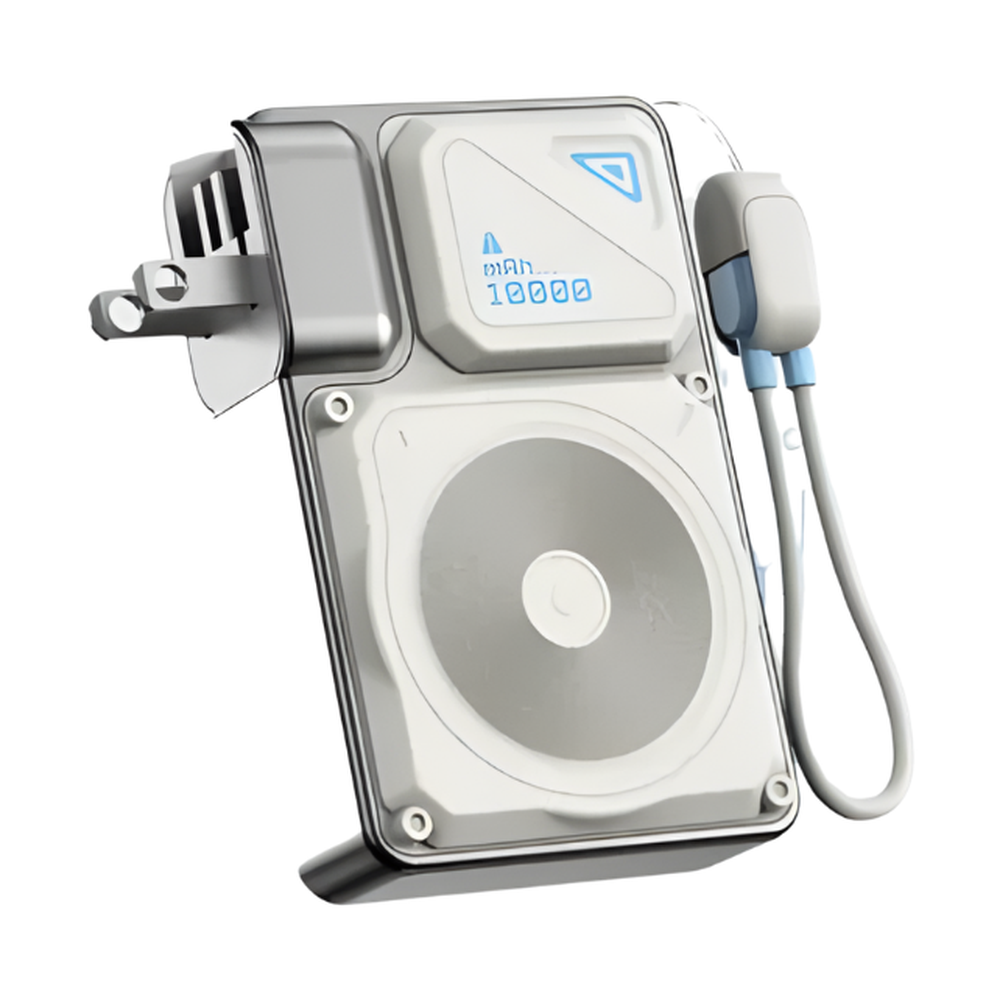 Powerology 10000mAh power bank featuring built-in UK plug and circular MagSafe charging pad