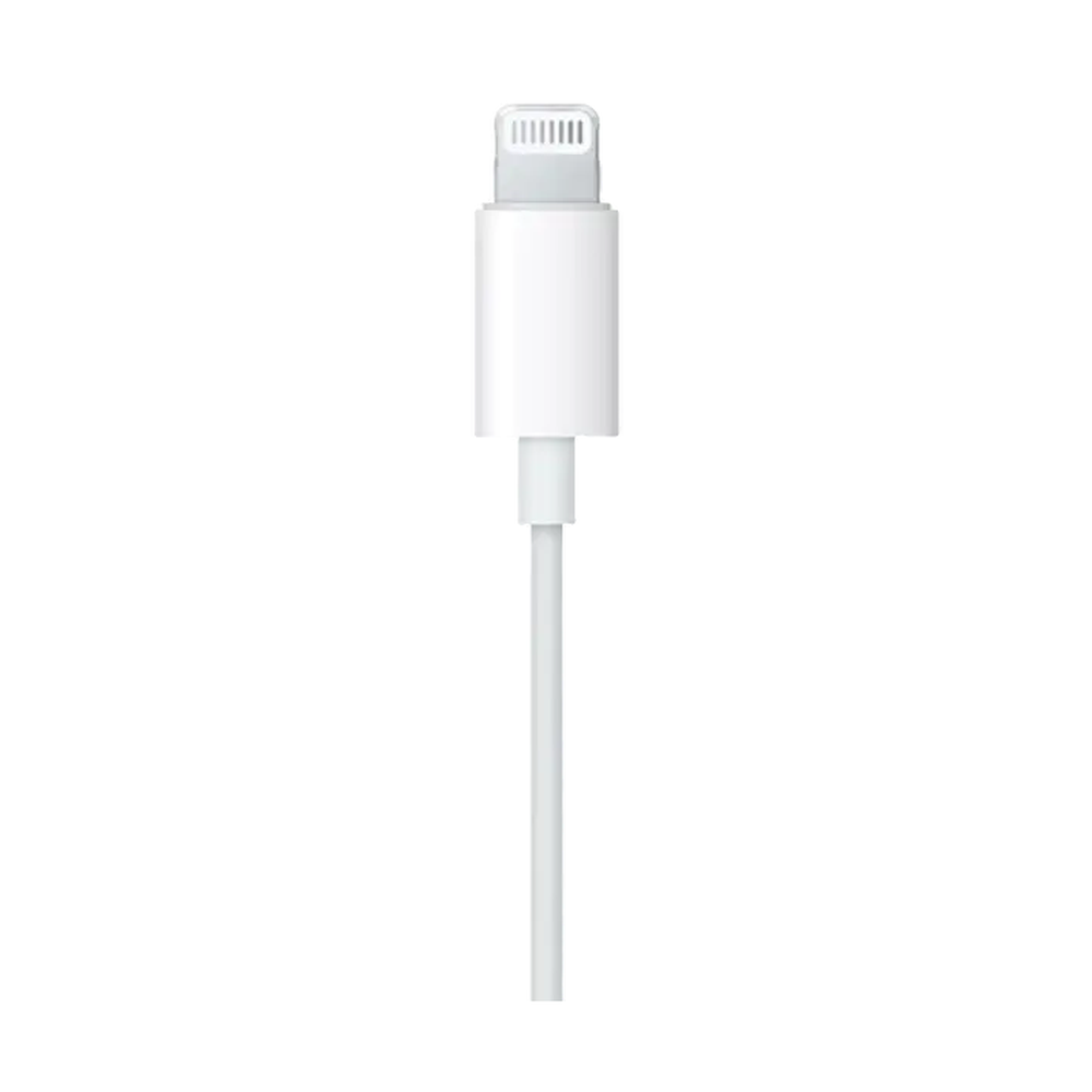 Apple EarPods Lightning connector with silver contacts on white cable