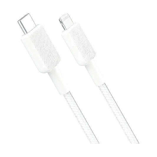 White grid-weave Anker USB-C to Lightning cable showing connector detail