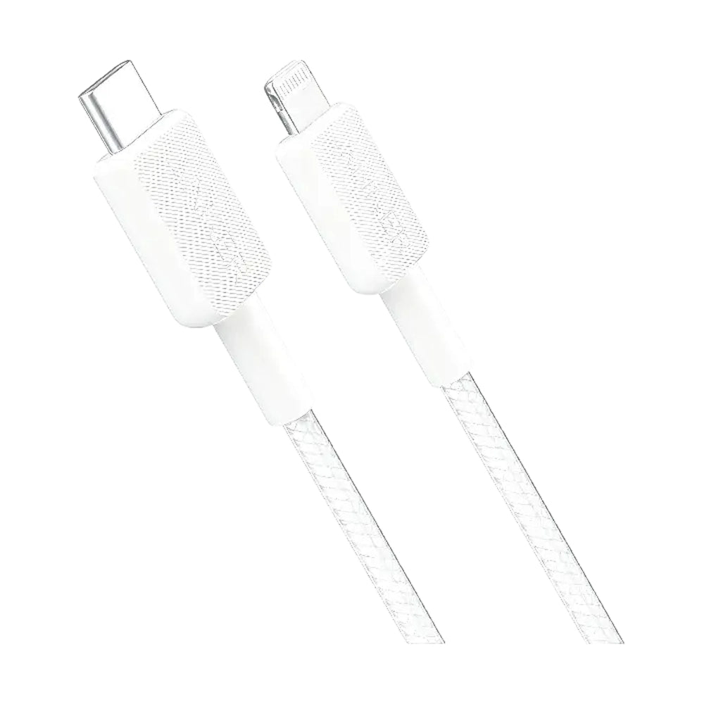 White grid-weave Anker USB-C to Lightning cable showing connector detail