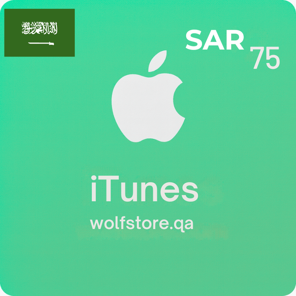 iTunes 75 SAR digital gift card with Apple logo and Saudi flag