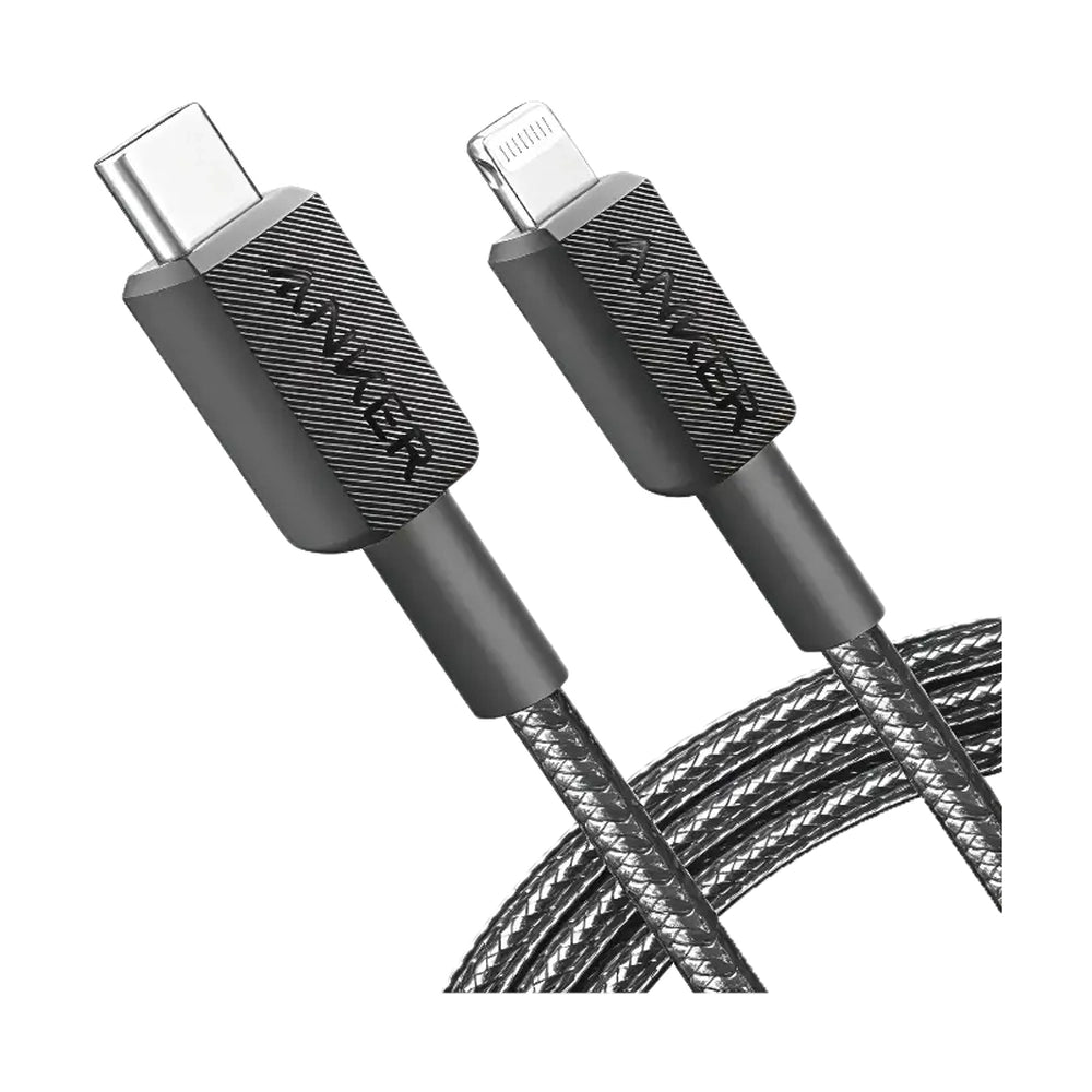 Black braided Anker USB-C to Lightning cable with reinforced connectors