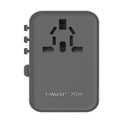 Dark gray Momax 70W international power adapter with three visible plug head slots