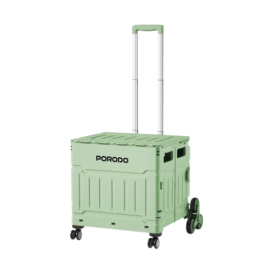 Porodo light green collapsible wagon cart with 8-wheel all-terrain system and ribbed PP body