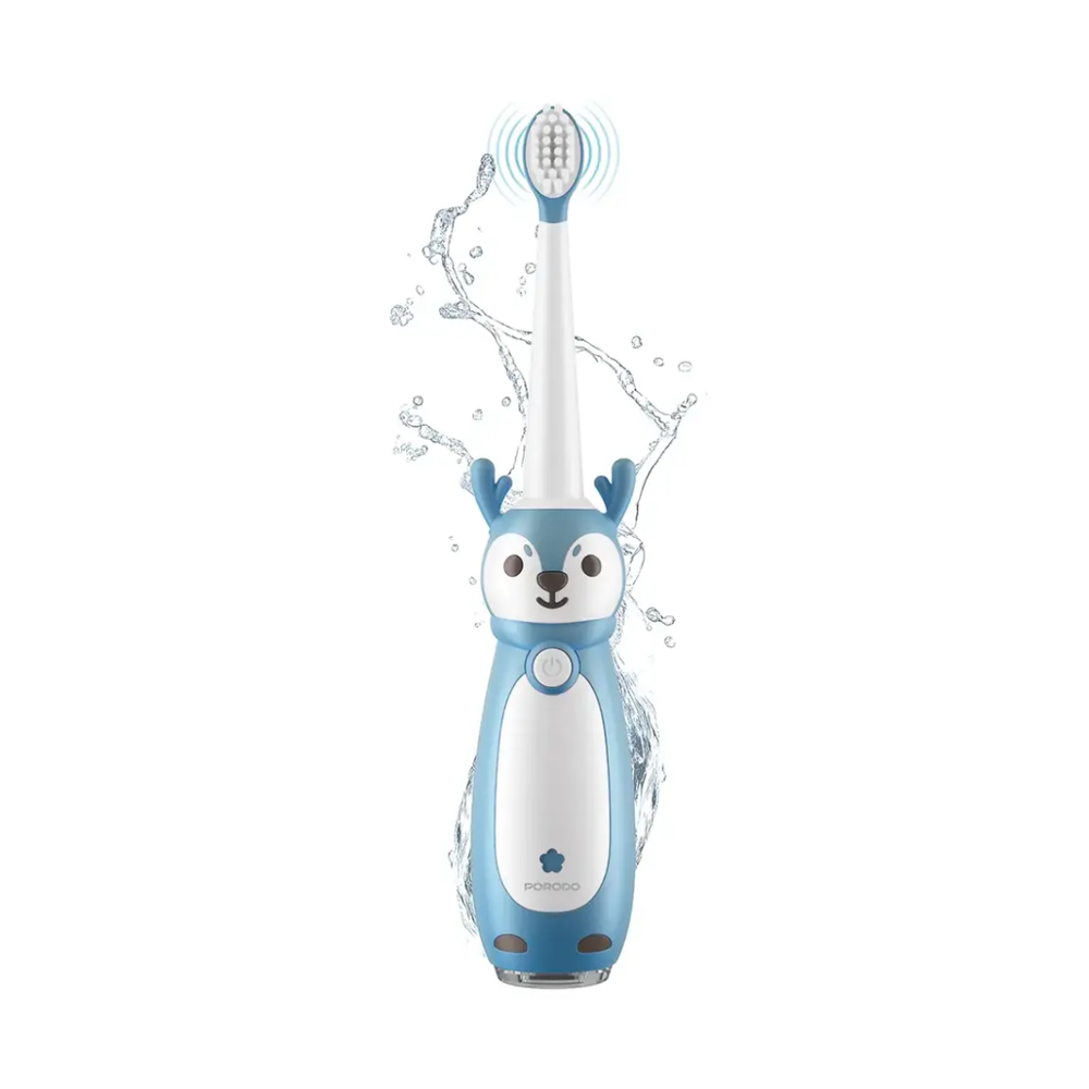 Blue Porodo kids electric toothbrush waterproof design with deer ears and vibration rings